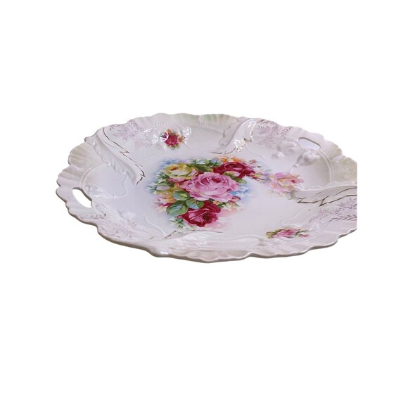 Vintage Gold Etched Rose Handled Celery Dish Plate Bowl Serving Platter -Germany - Picture 4 of 14